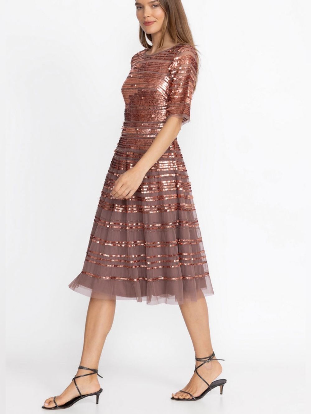NWT JOHNNY WAS beaded mesh sequin dress in sepia pink Brown Sz 18